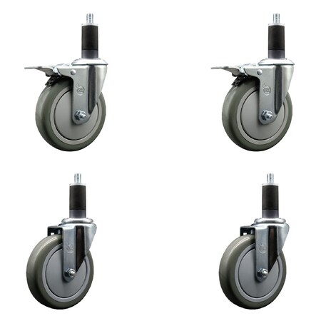Service Caster 5'' Gray Poly Swivel 1-1/4'' Expanding Stem Caster Set 2 Total Lock Brakes, 4PK SCC-EXTTL20S514-PPUB-2-S-2-114